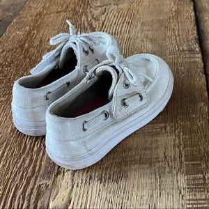 Girls Silver Sparkle Sperry’s size 6
